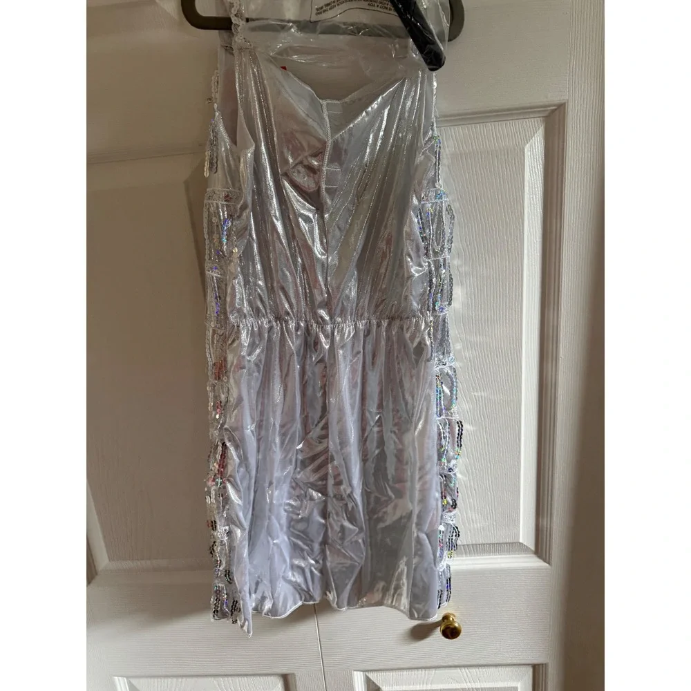 Hyde and EEK Kids Sparkling Performer Costume Silver Sequin Dress Microphone lat